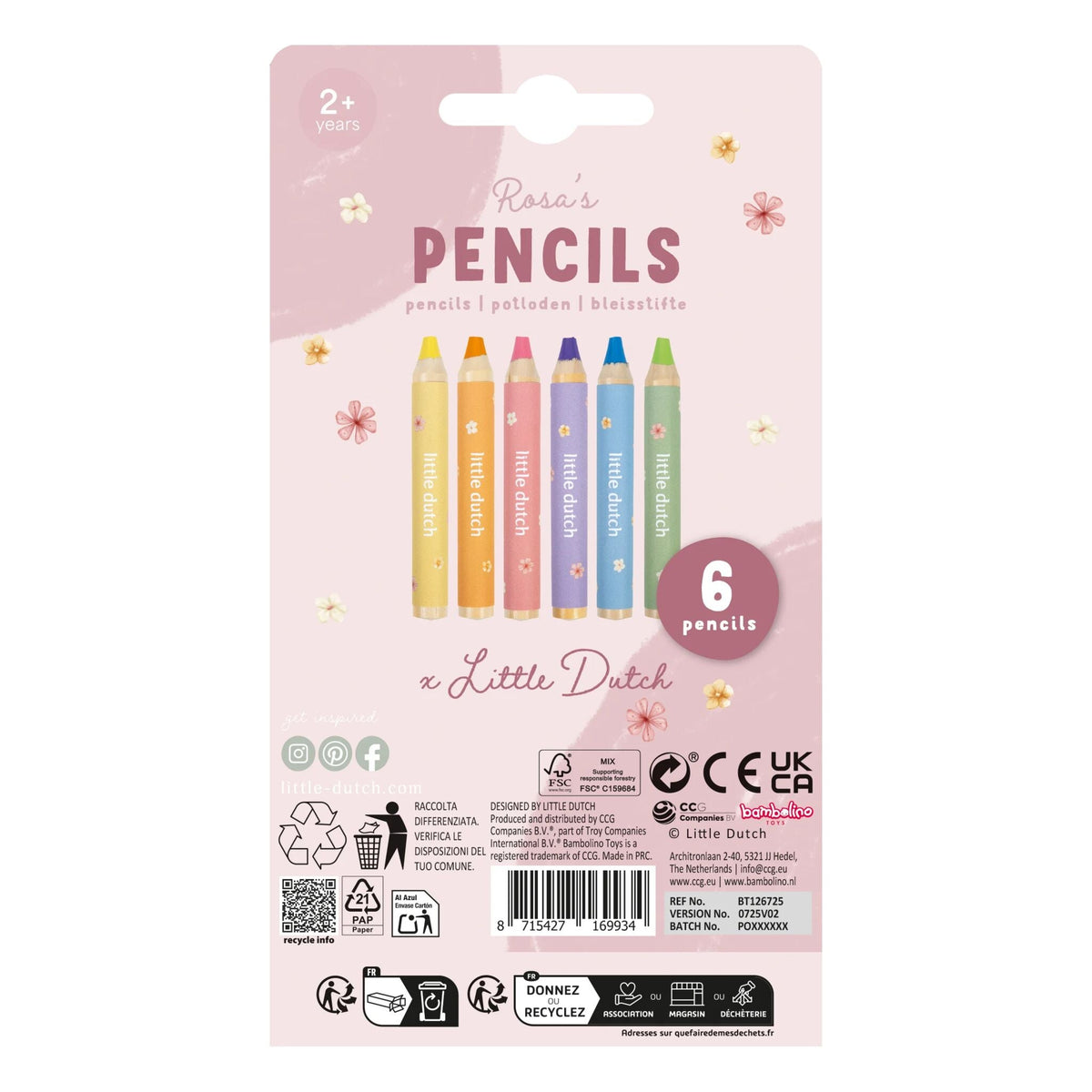 Lápis de Colorir Rosa & Friends - Little Dutch