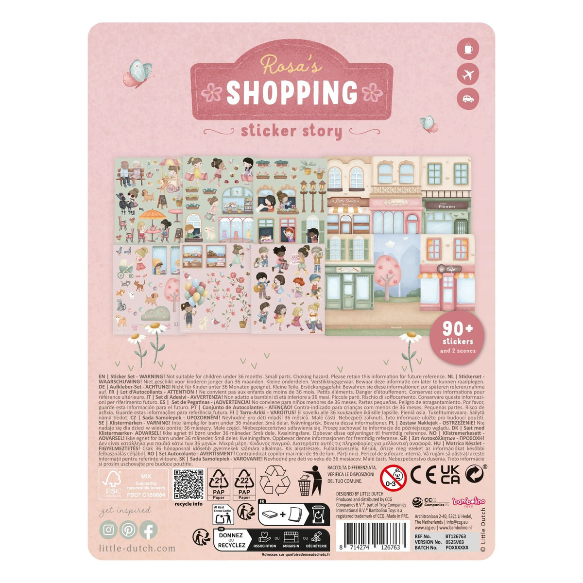Livro de Autocolantes Shopping Rosa & Friends - Little Dutch