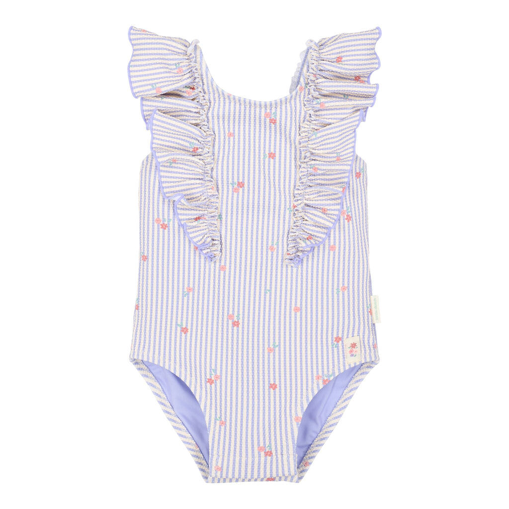 Fato de Banho com Folhos Dreamy Stripes Lilás