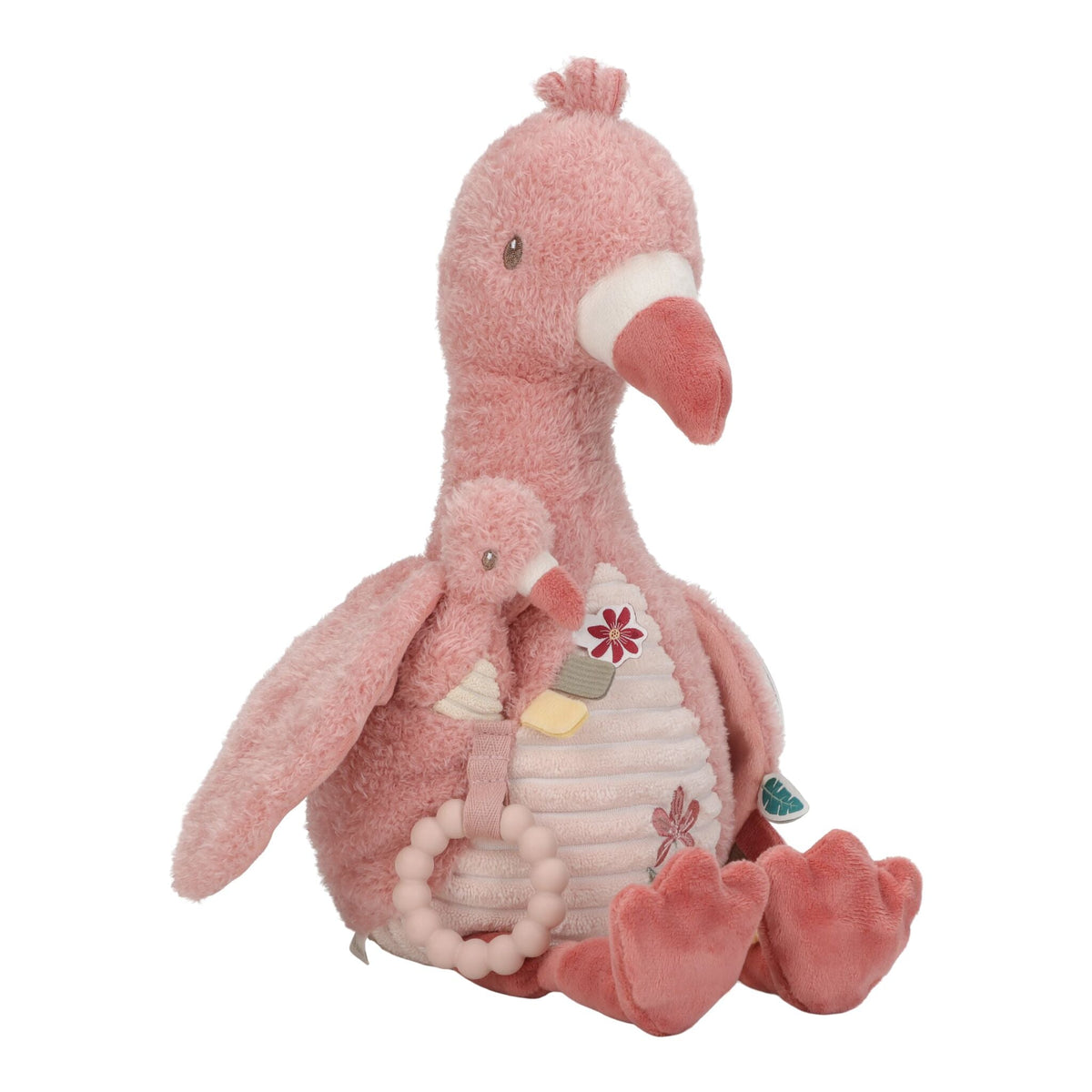 Peluche de Atividades Flamingo Rosa Safari Friends Little Dutch - fundo branco