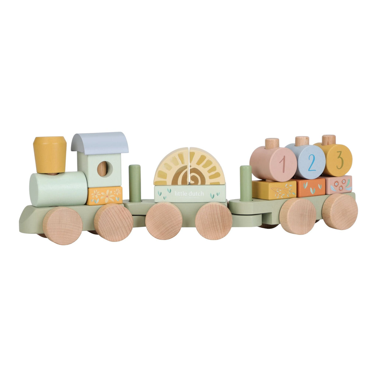 Comboio de Blocos em Madeira Verde Safari Friends Little Dutch - fundo branco