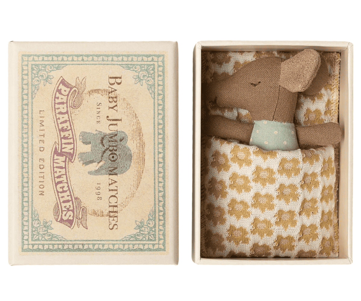 Sleepy Wakey Baby Mouse in Matchbox | Maileg |  Blue