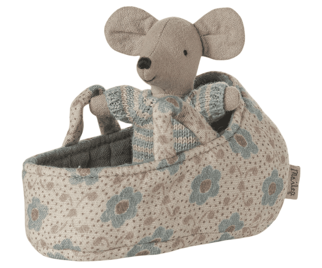 Baby Mouse in Carry Cot | Maileg | Blue