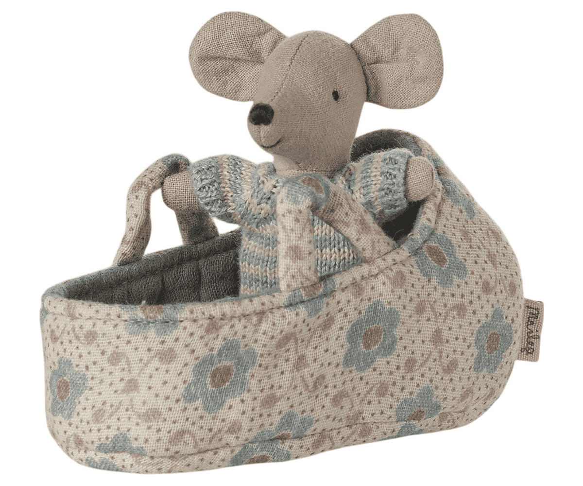 Baby Mouse in Carry Cot | Maileg | Blue