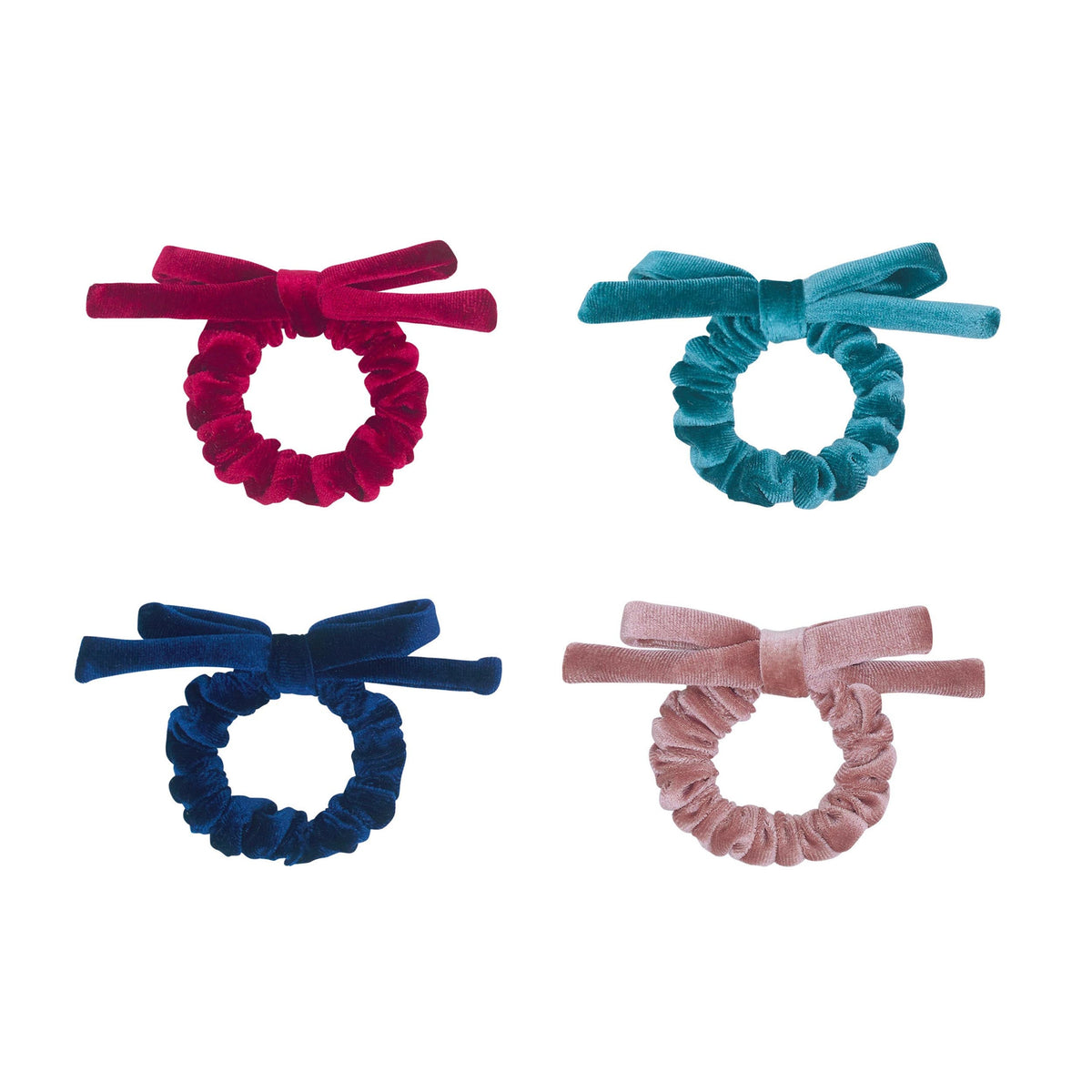 Pack 4 Scrunchies Blackberry Velvet Bow Multi Mimi&Lula - fundo branco