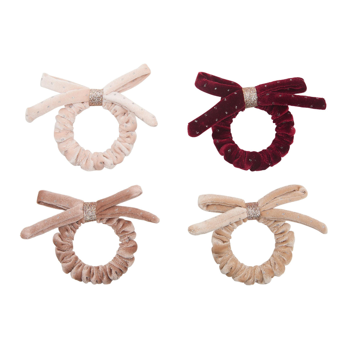 Pack 4 Scrunchies Velvet Bow Multi Mimi&Lula - fundo branco