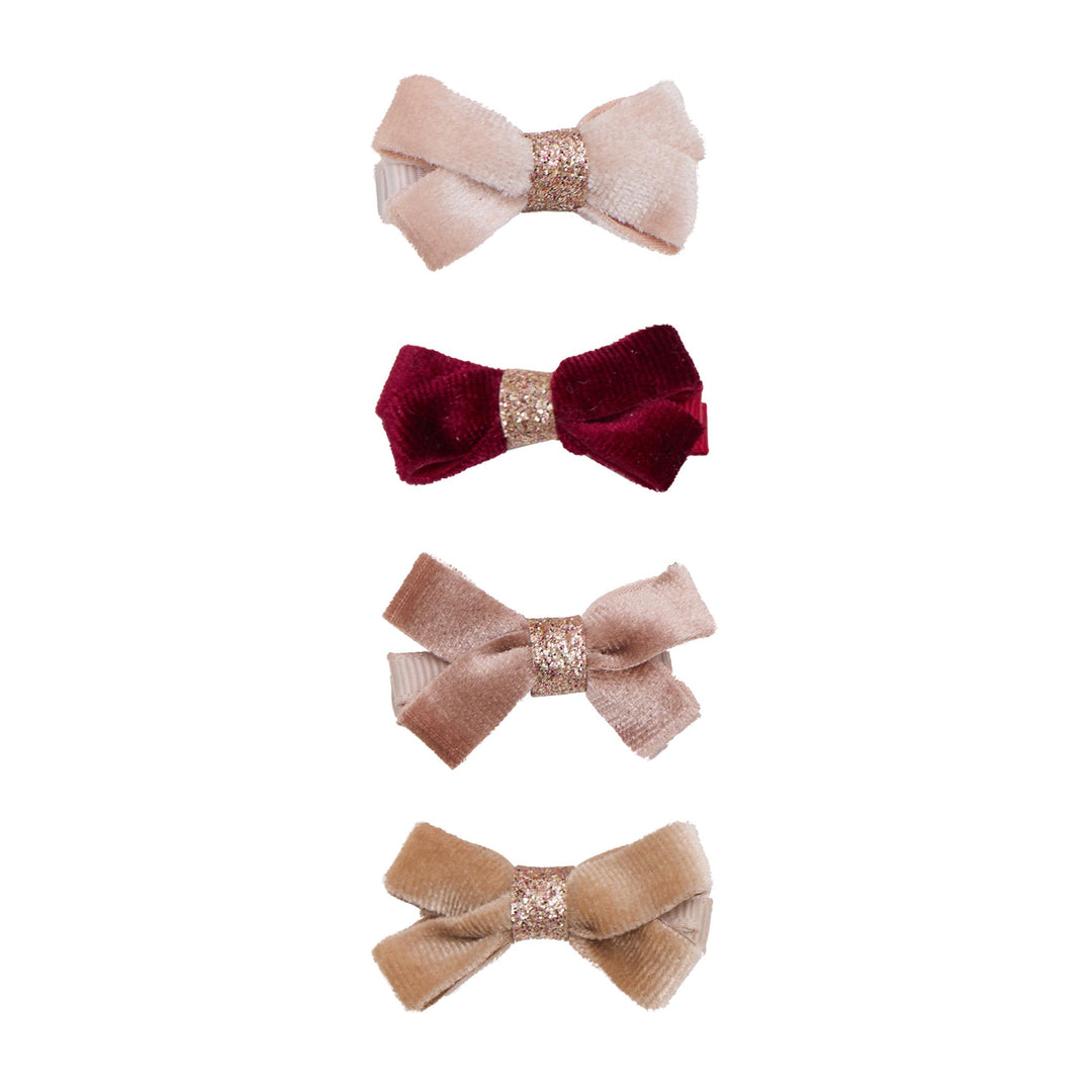 Pack 4 Ganchos Glitter Velvet Bow Salon Pink Mimi&Lula - fundo branco