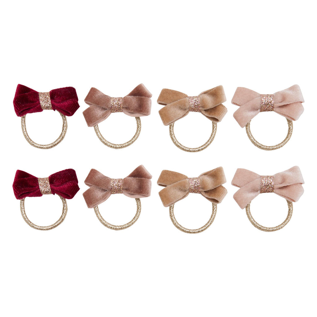 Pack 8 Mini Elásticos Glitter Velvet Bow Pink Mimi&Lula - fundo branco