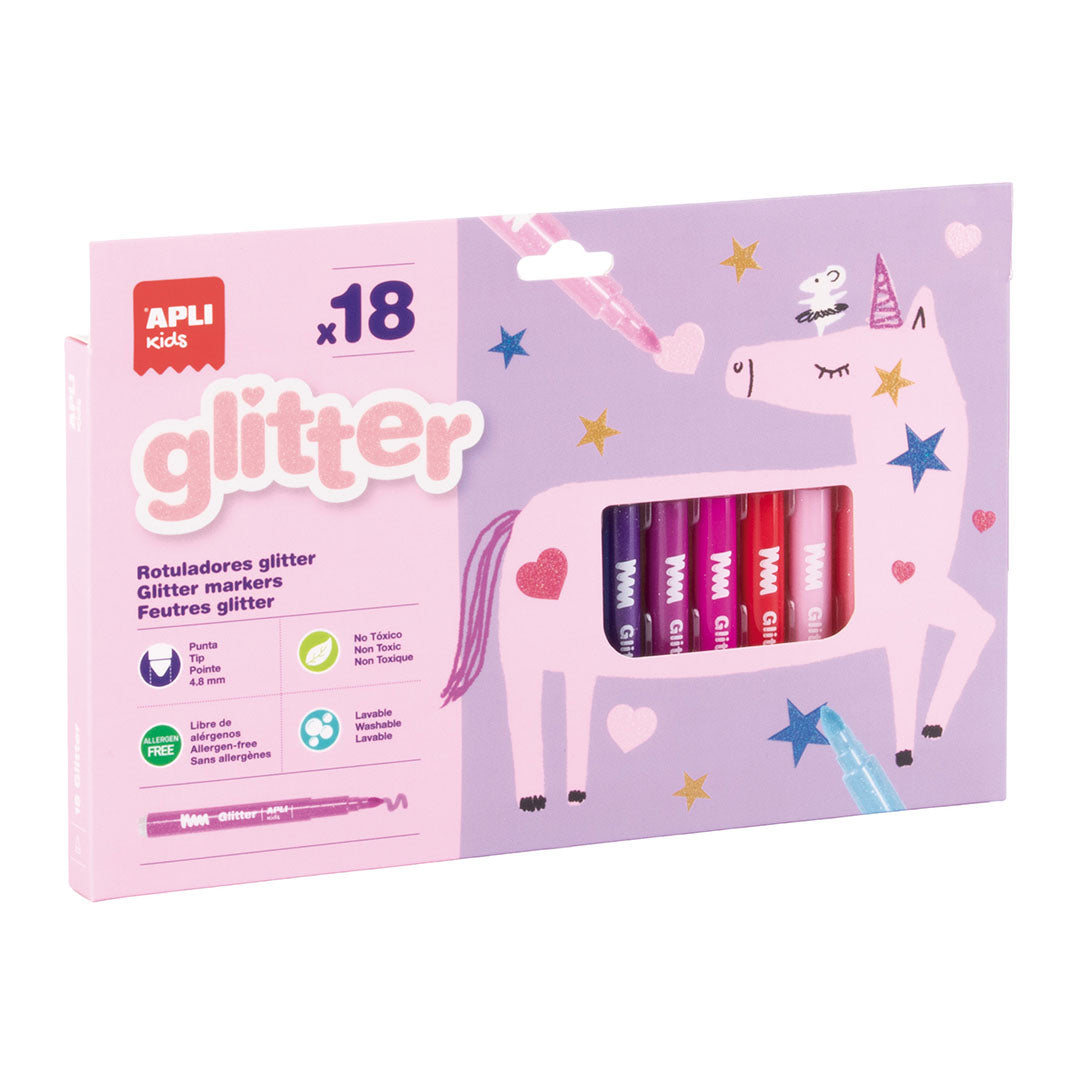 Canetas de Feltro | Glitter | 18 Cores