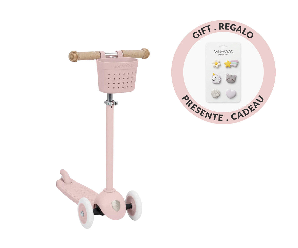 Trotinete Eco | Cesta | Pin & Ride Faded Pink y Pines Magia