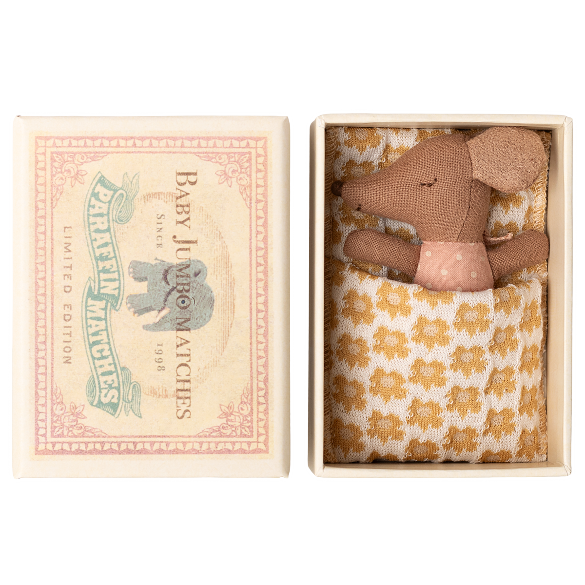 Bebé Ratinho Sleepy Wakey na Caixa de Fósforos Rose Maileg - imagem 4