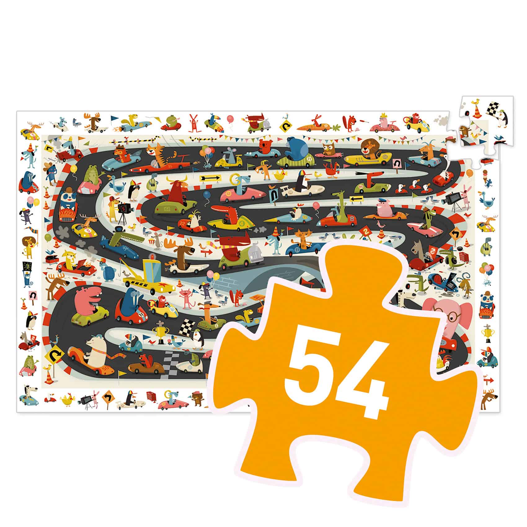 Puzzle de Observação | Rally de Carros | 54 Peças