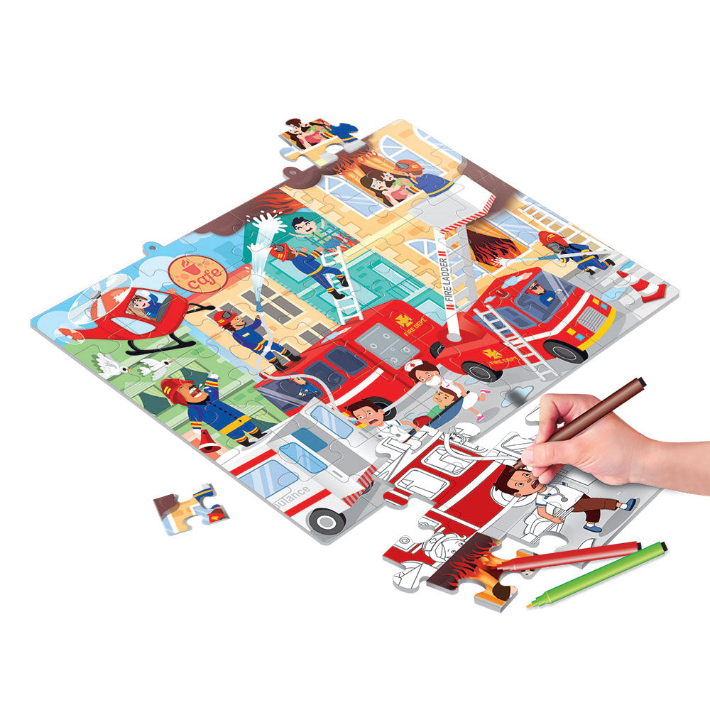 Puzzle 2 Faces | Colorir | 48 Peças | Bombeiros