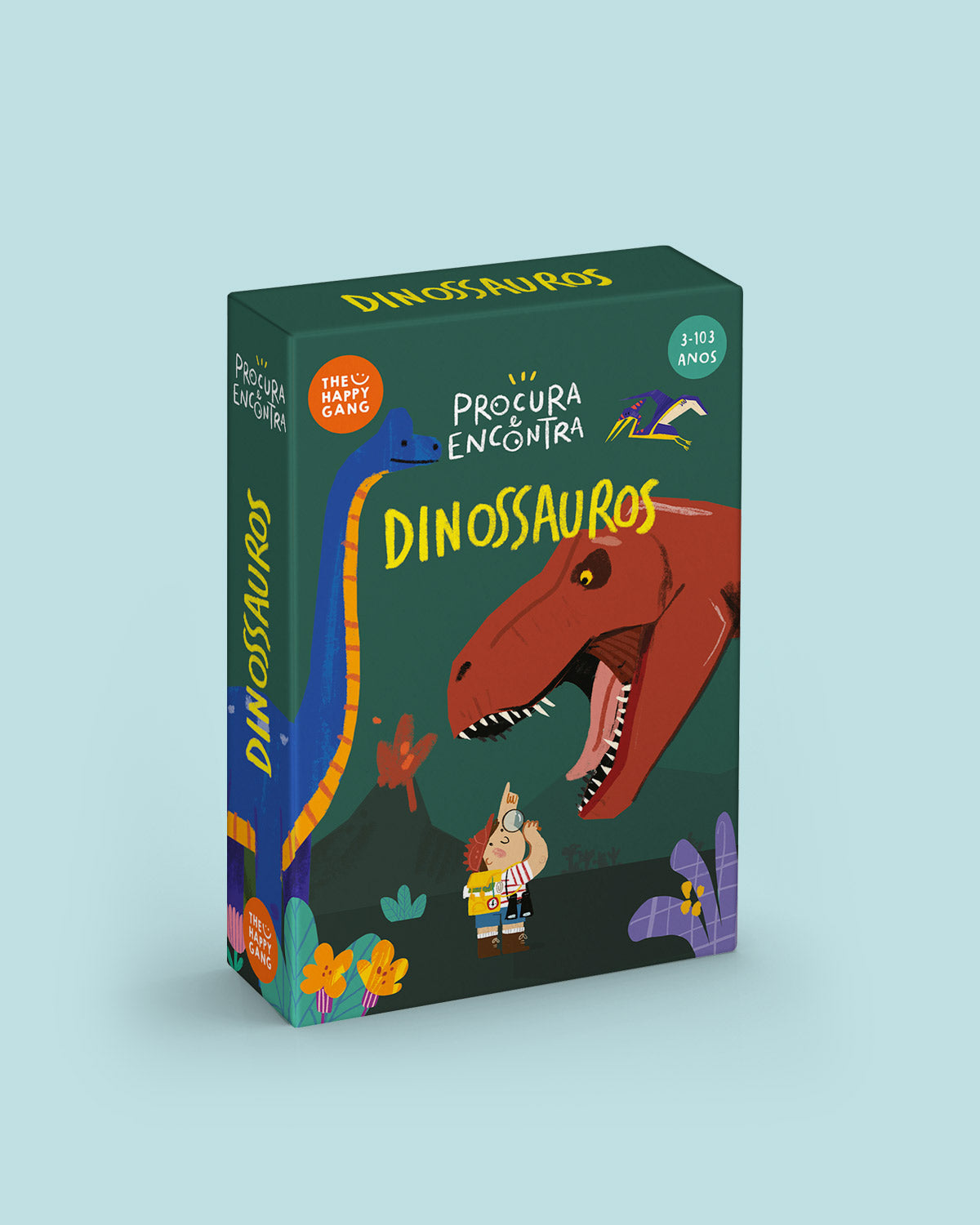 Brain Away - Procura e Encontra DINOSSAUROS - caixa do jogo The Happy Gang
