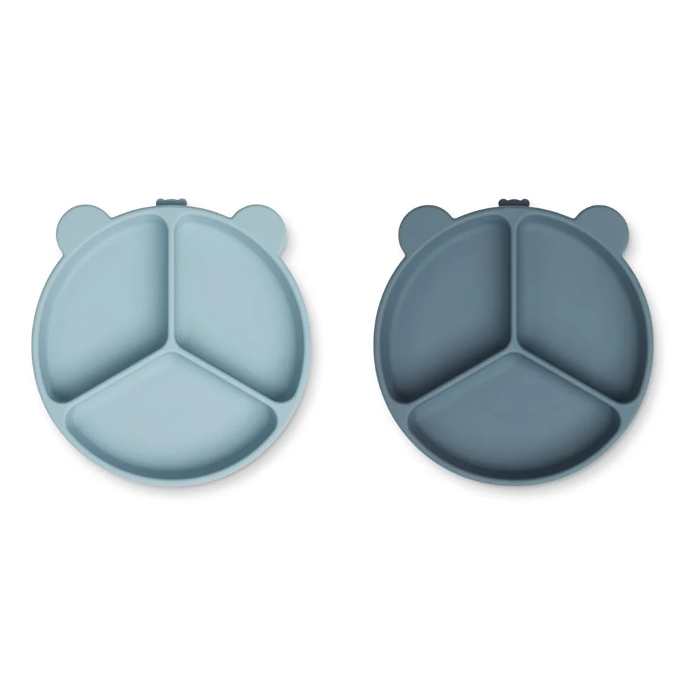 Prato Silicone com Divisorias | Sea Blue | Whale Blue Mix