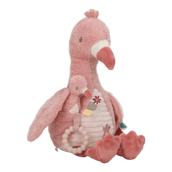 Peluche de Atividades Flamingo Rosa Safari Friends Little Dutch - fundo branco