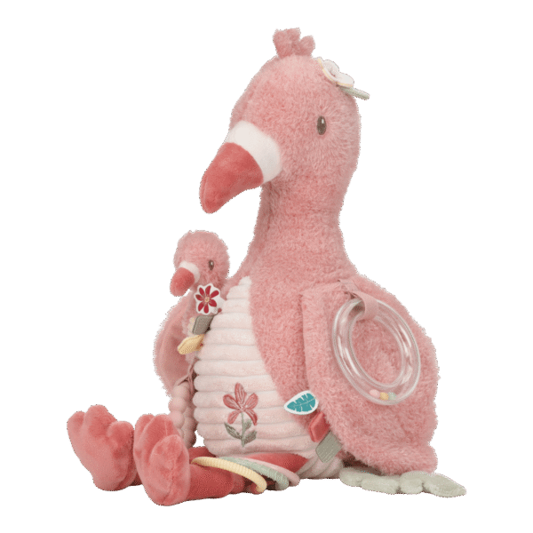 Peluche de Atividades Flamingo - detalhe das texturas