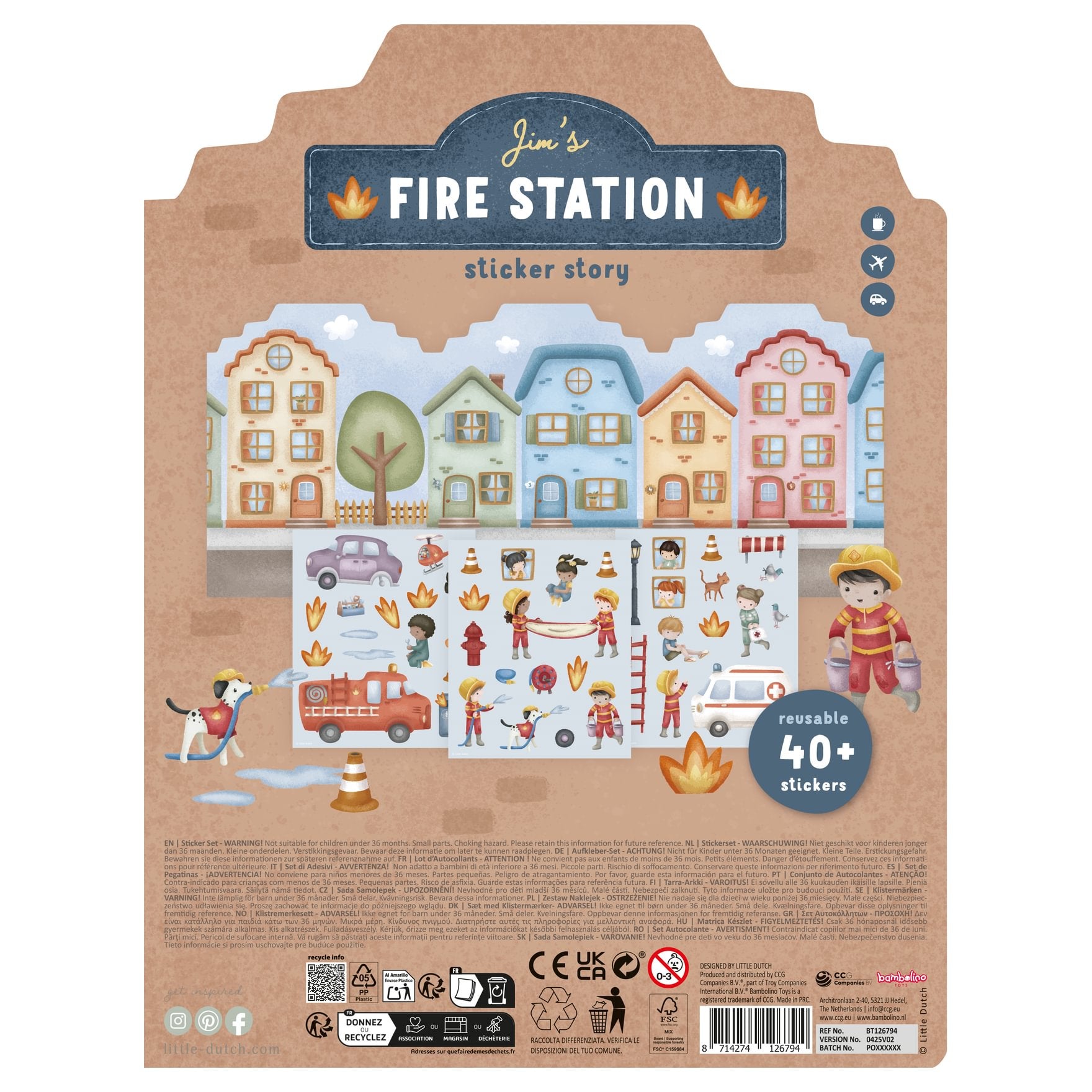 Livro de Autocolantes Reutilizáveis | Jim & Friends | Bombeiros | Sticker Story