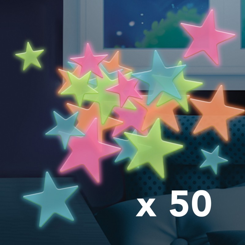 Autocolante | Estrelas coloridas 3D | Brilha no escuro