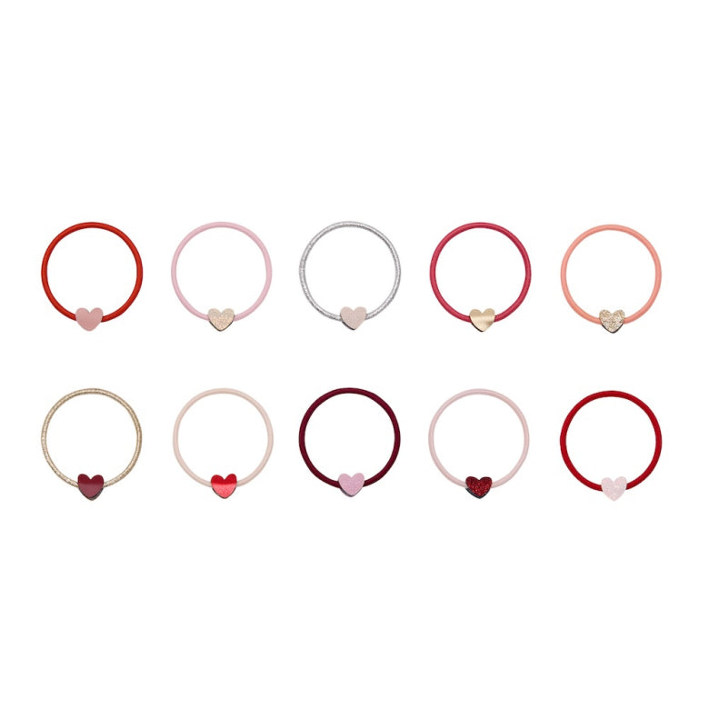 Pack 10 Elásticos Teeny Weeny Heart Red Mimi&Lula - fundo branco