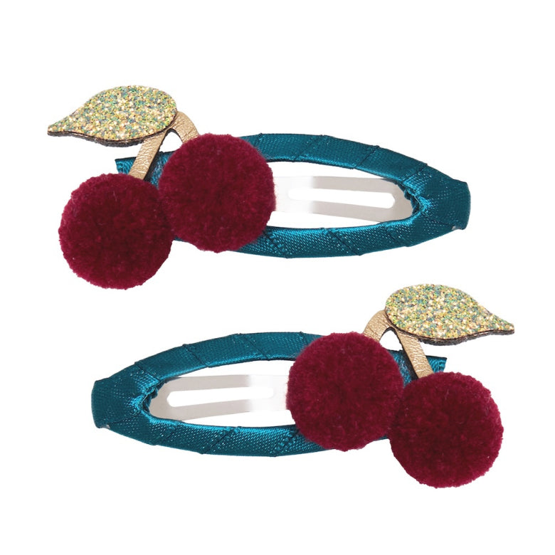 Pack 2 Ganchos Pom Pom Cherries Teal Multi Mimi&Lula - fundo branco