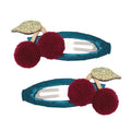 Pack 2 Ganchos Pom Pom Cherries Teal Multi Mimi&Lula - fundo branco