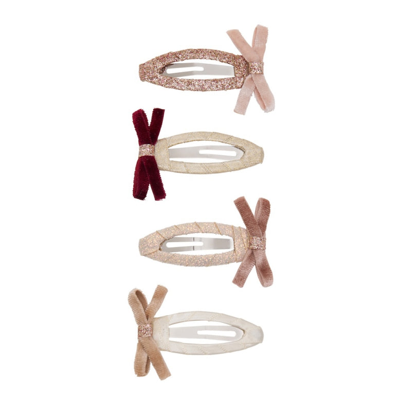 Pack 4 Ganchos Skinny Velvet Bow Pink Mimi&Lula - fundo branco