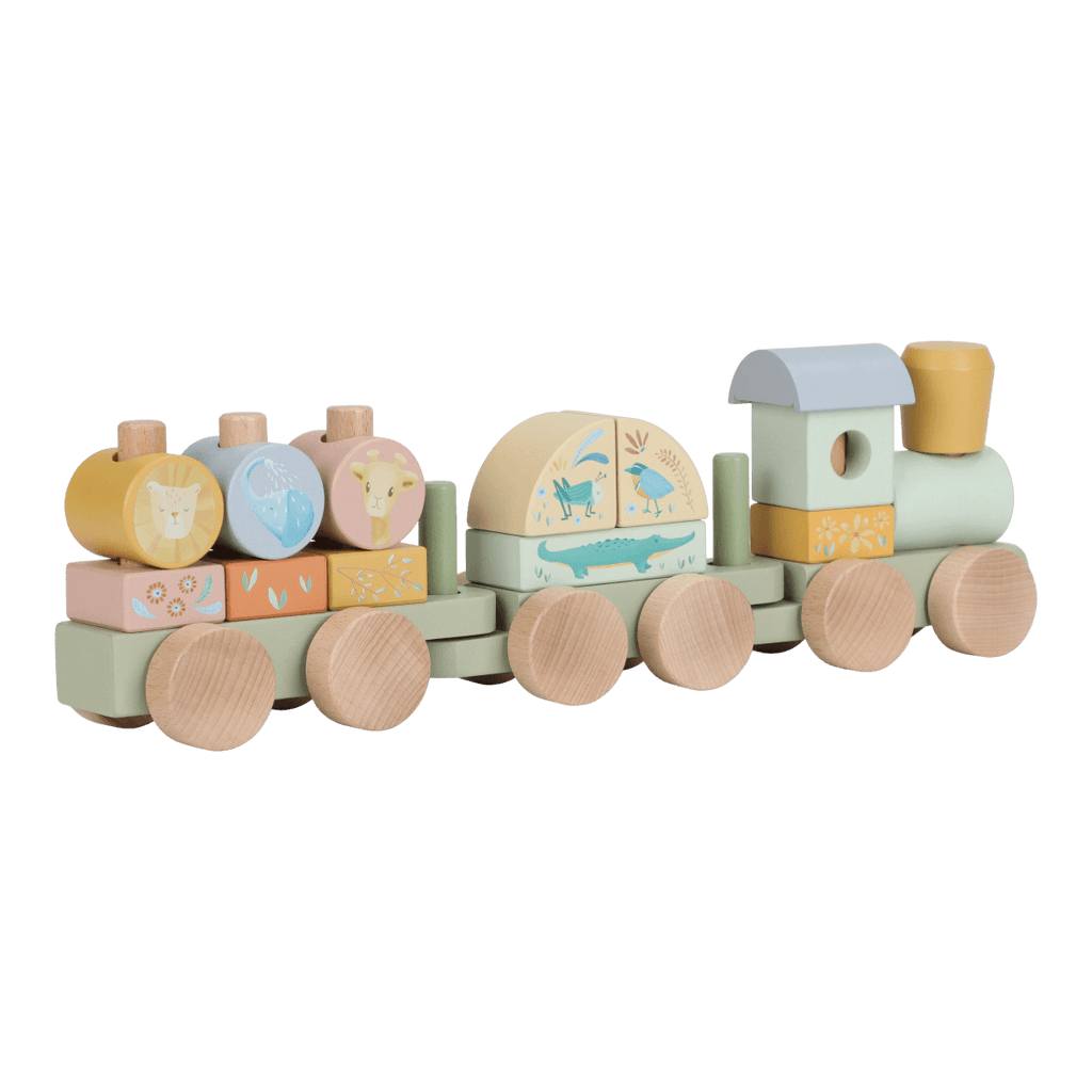 Comboio de Blocos em Madeira Verde Safari Friends Little Dutch - fundo branco
