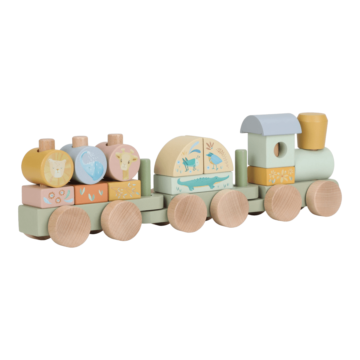 Comboio de Blocos em Madeira Verde Safari Friends Little Dutch - fundo branco