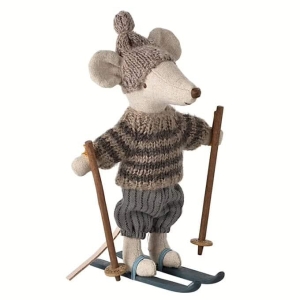 Winter mouse with ski set | Big brother | Grey