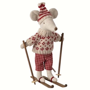 Winter mouse with ski set | Mum | Red