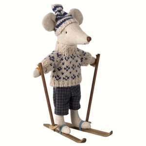 Winter mouse with ski set | Dad | Blue